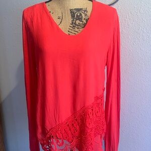 XCVI Scarlet Lace Accent Blouse